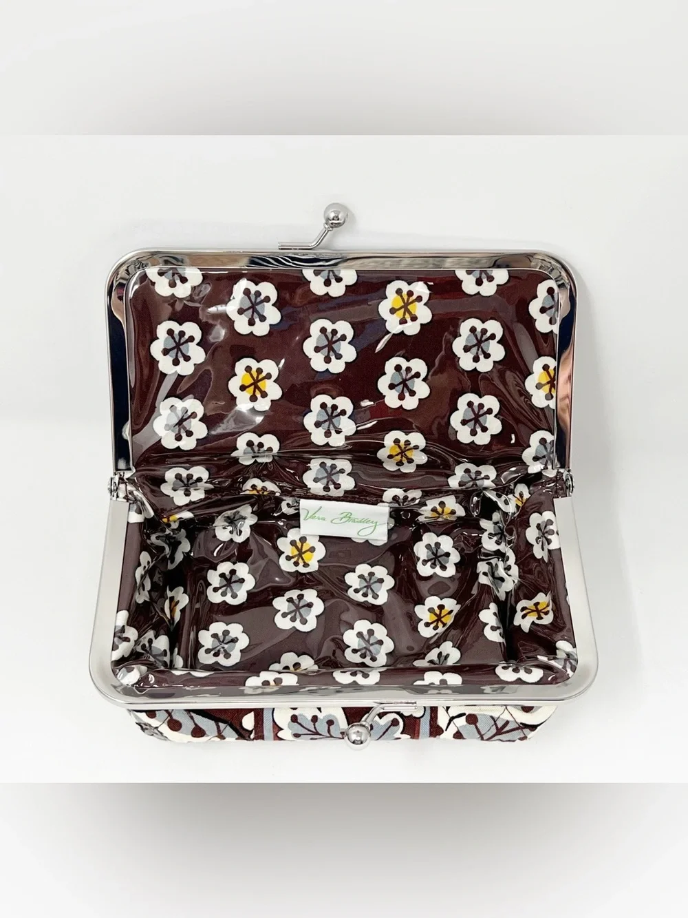 Vera Bradley State Blooms Floral Brown Kiss Lock Clutch/Makeup Bag